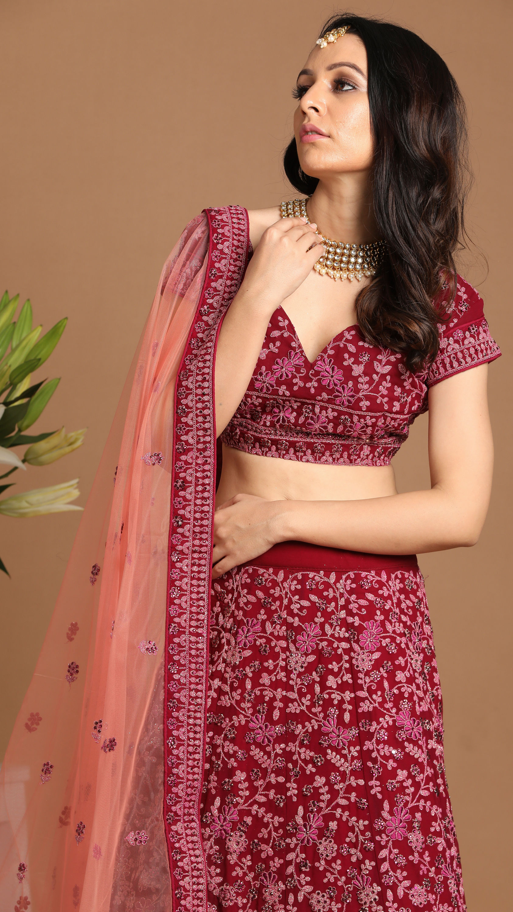 Mohey Women Enchanting Wine Lehenga