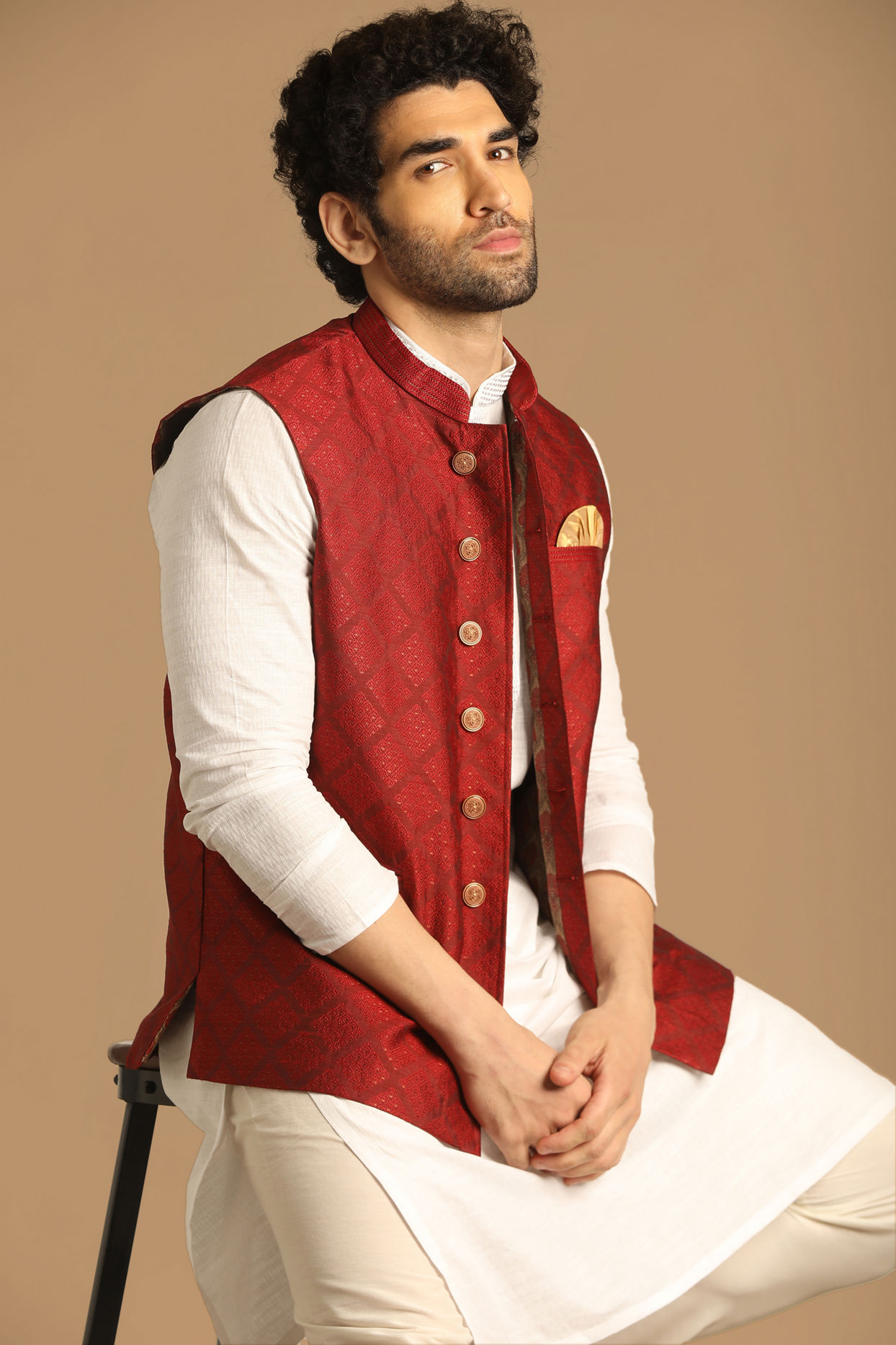 Manyavar Men Classy Maroon Jacket image number 0