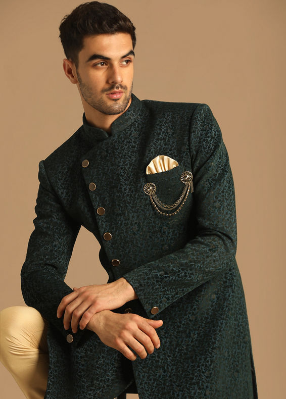 Manyavar Men Graceful Green Indo Western Set