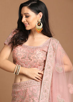 alt message - Mohey Women Playful Pink Lehenga image number 1