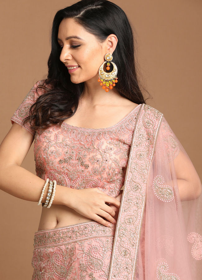 alt message - Mohey Women Playful Pink Lehenga image number 1