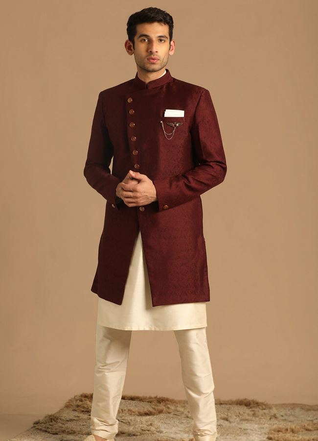 Manyavar Men Smart Fit Maroon Indo Western
