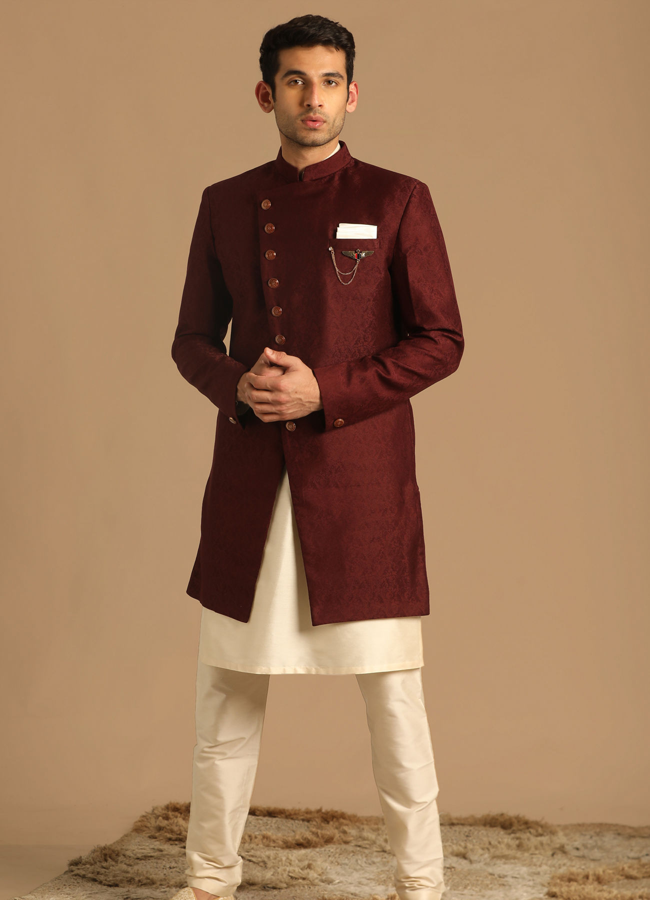 Manyavar Men Smart Fit Maroon Indo Western