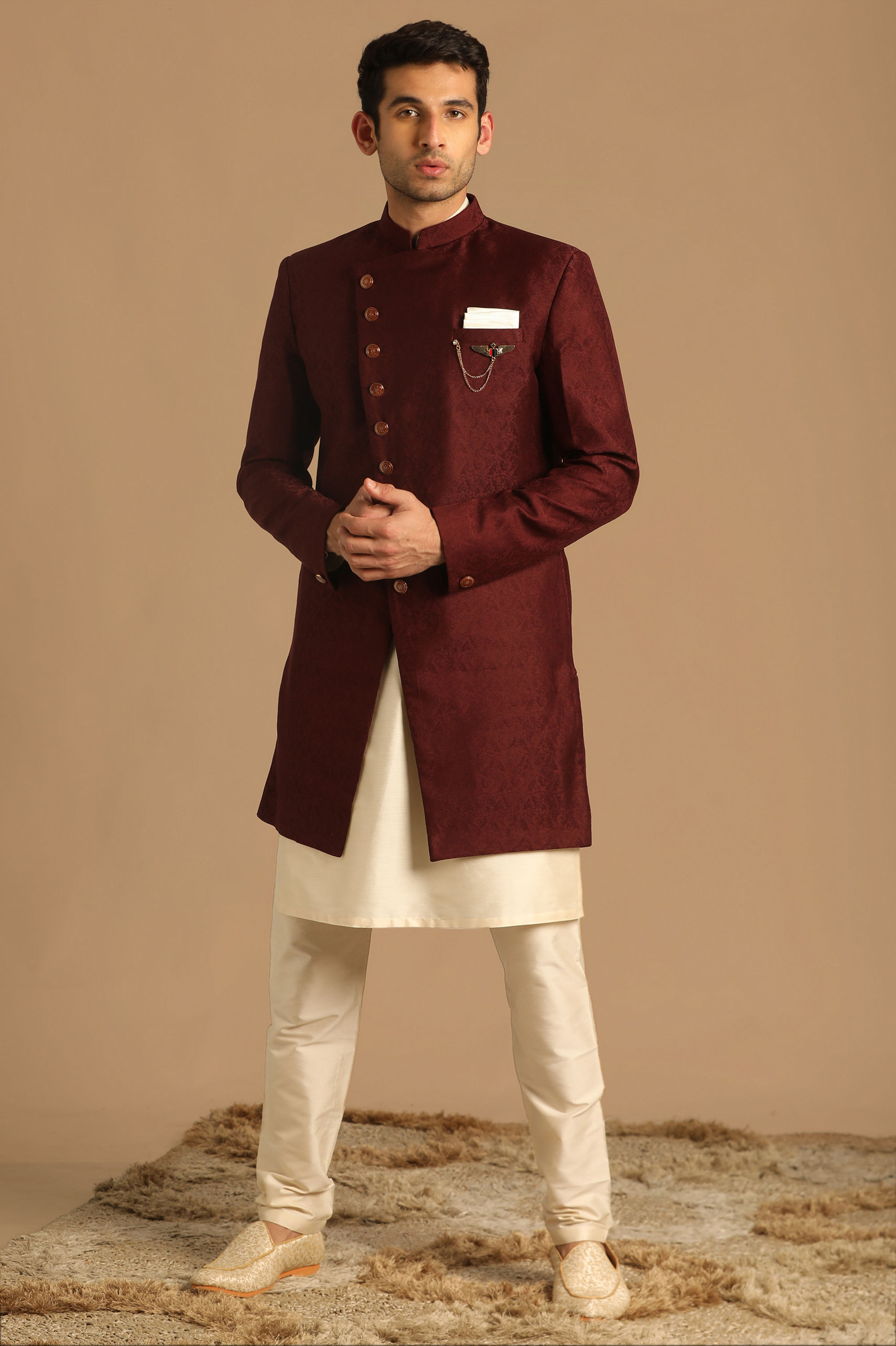 Manyavar Men Smart Fit Maroon Indo Western