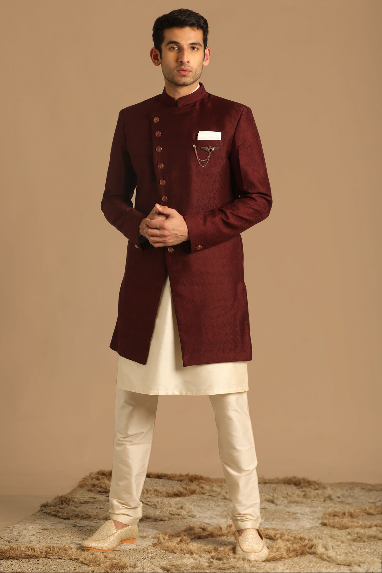 Manyavar Men Smart Fit Maroon Indo Western