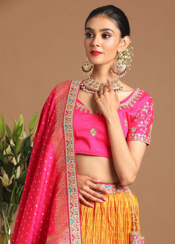 Mohey Women Charming Mustard Yellow Benarasi Lehenga