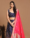 Mohey Women Vibrant Indigo Blue Benarasi Lehenga