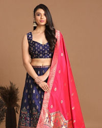 Mohey Women Vibrant Indigo Blue Benarasi Lehenga