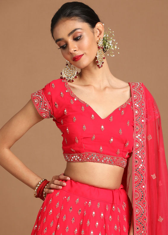 Mohey Women Georgette Rani Pink Bridal Lehenga