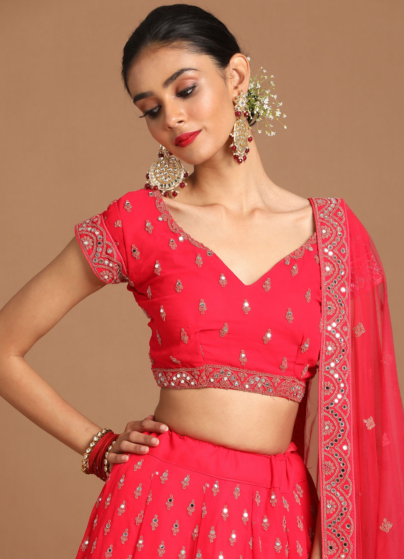 Mohey Women Georgette Rani Pink Bridal Lehenga