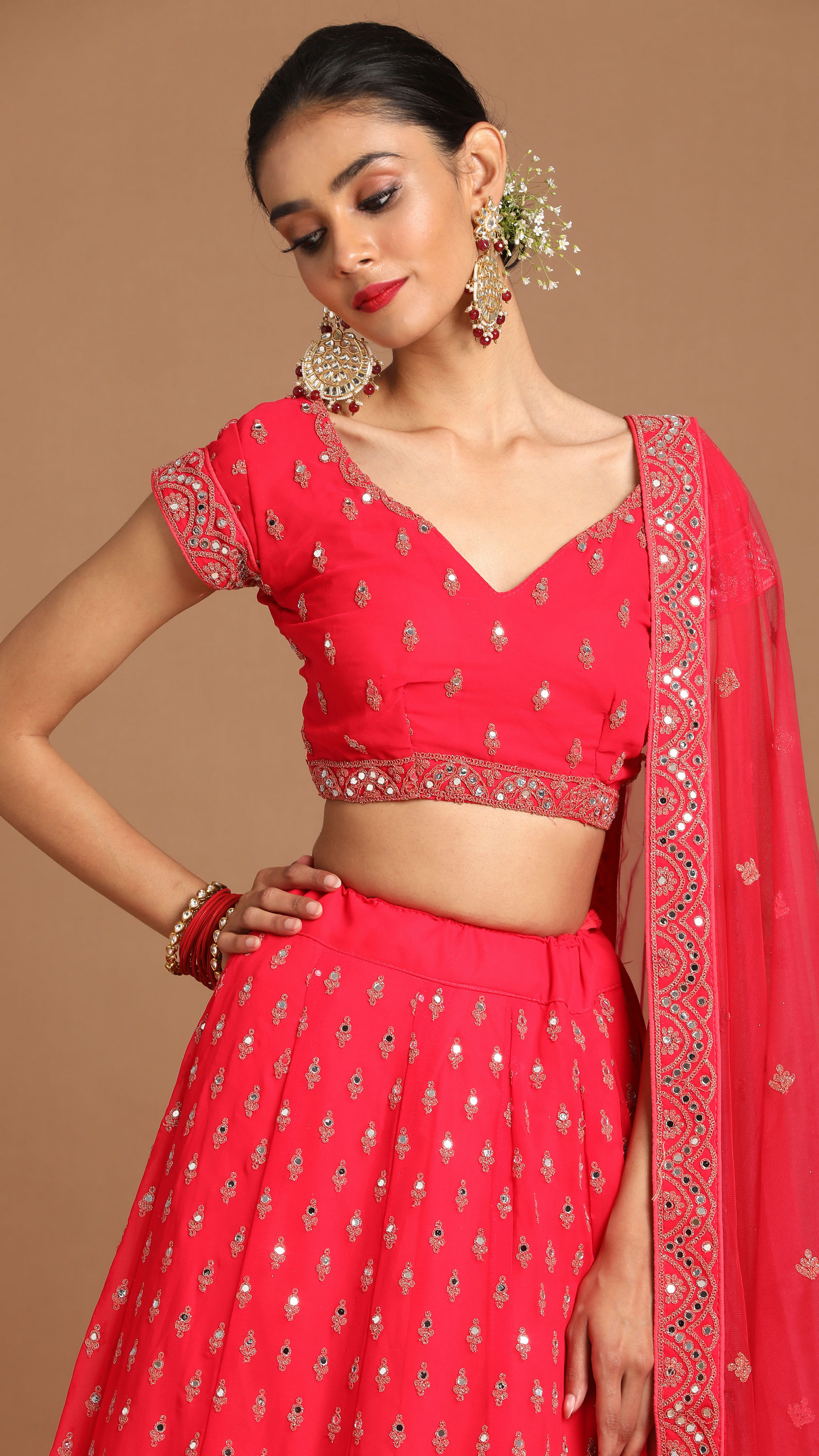 Mohey Women Georgette Rani Pink Bridal Lehenga