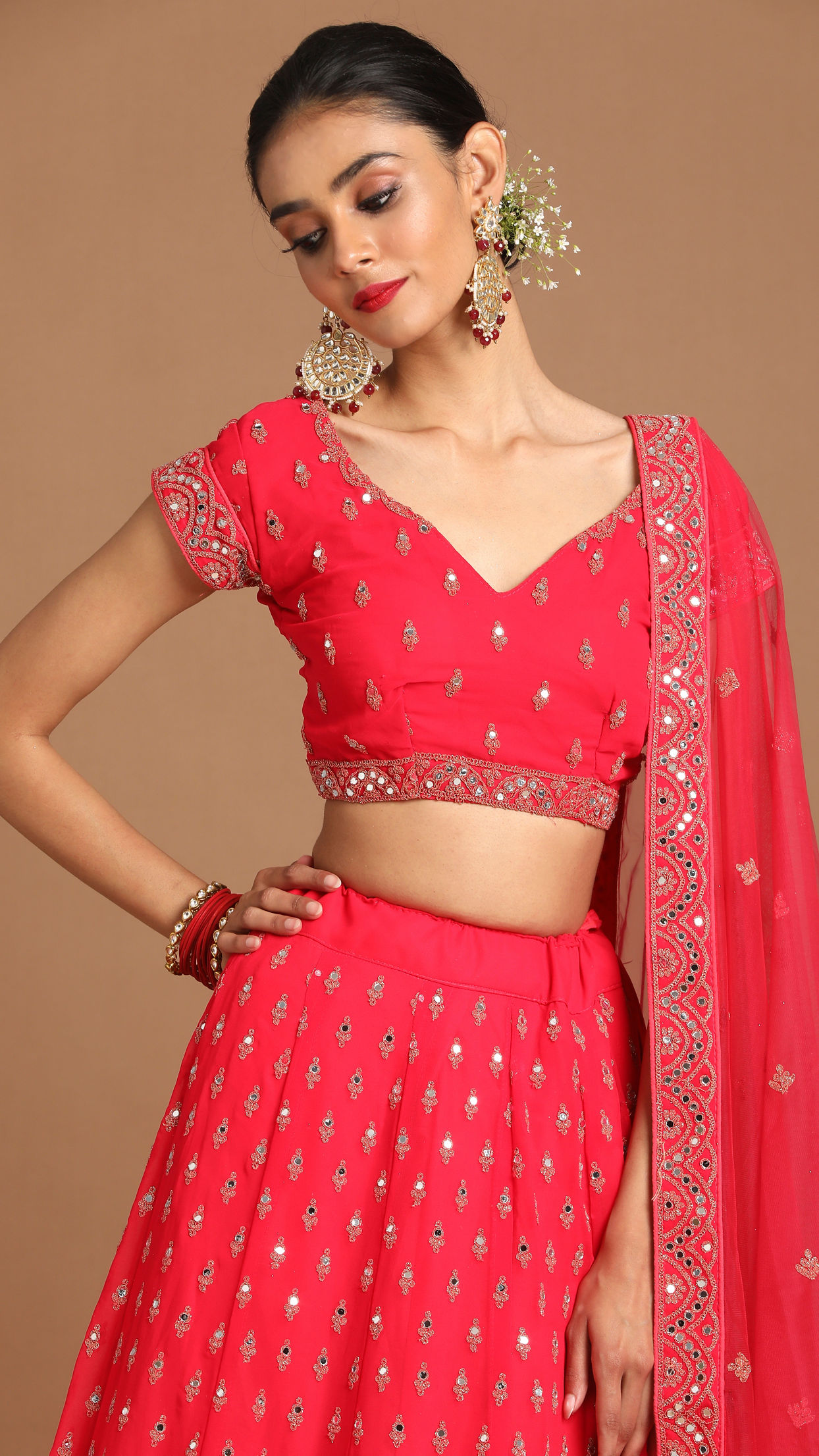 Mohey Women Georgette Rani Pink Bridal Lehenga image number 1