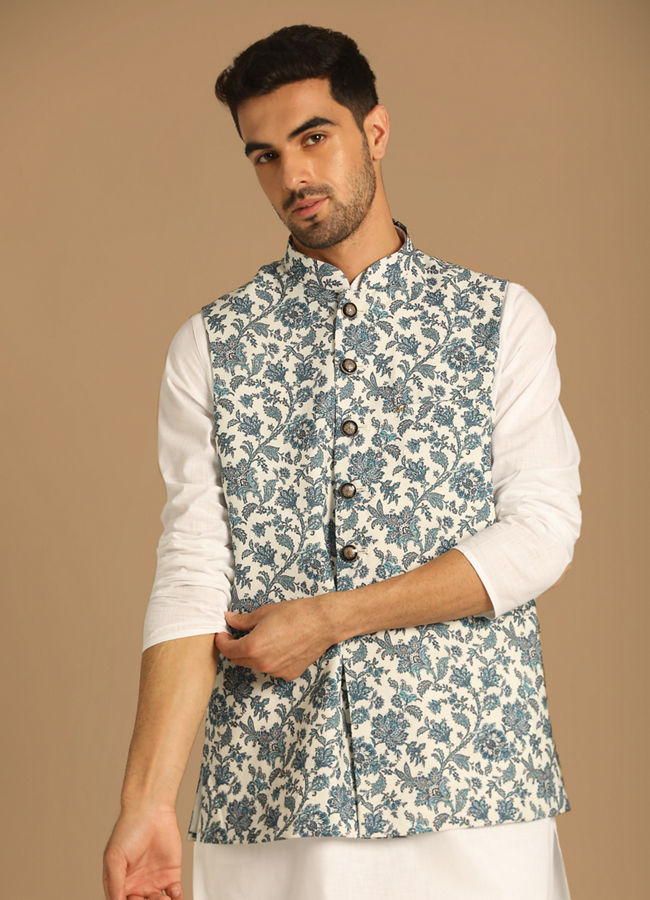 alt message - Manyavar Men Fashionable Light Hued Jacket image number 0