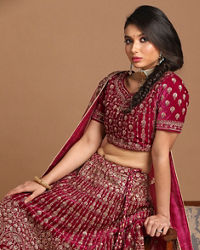 Mohey Women Velvet Wine Red Bridal Lehenga