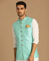 Manyavar Men Fashionable Green Jacket image number 0