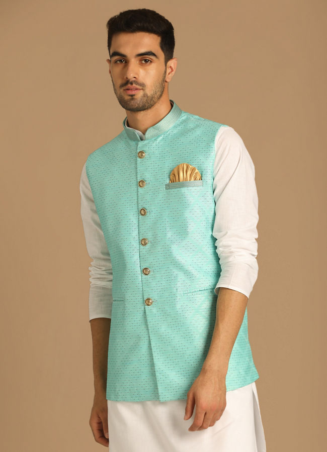 Manyavar Men Fashionable Green Jacket image number 0