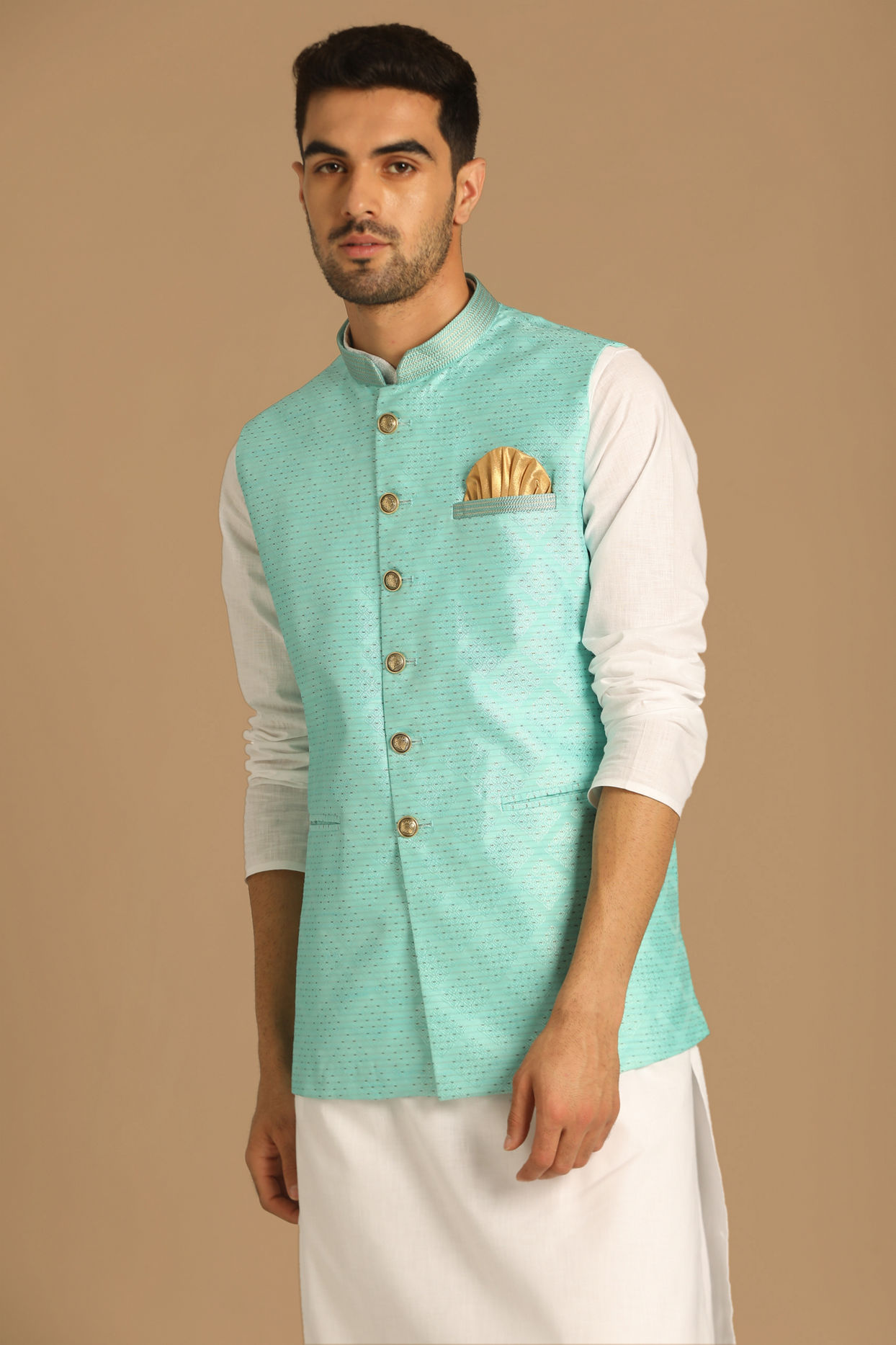 Manyavar Men Fashionable Green Jacket image number 0