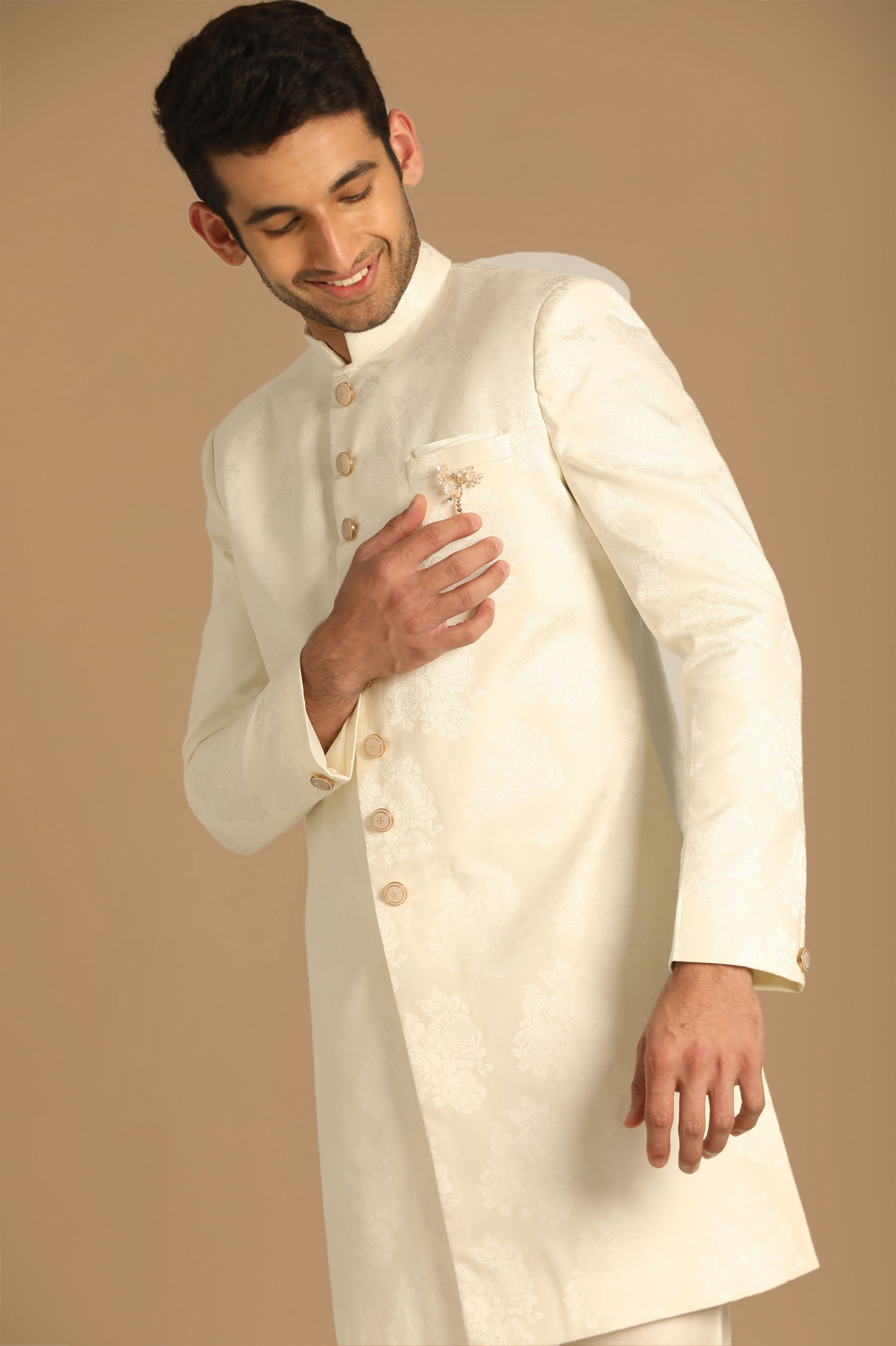 Manyavar Men Pristine White Indo Western