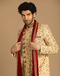 Manyavar Men Suave Biscuit Shade Sherwani