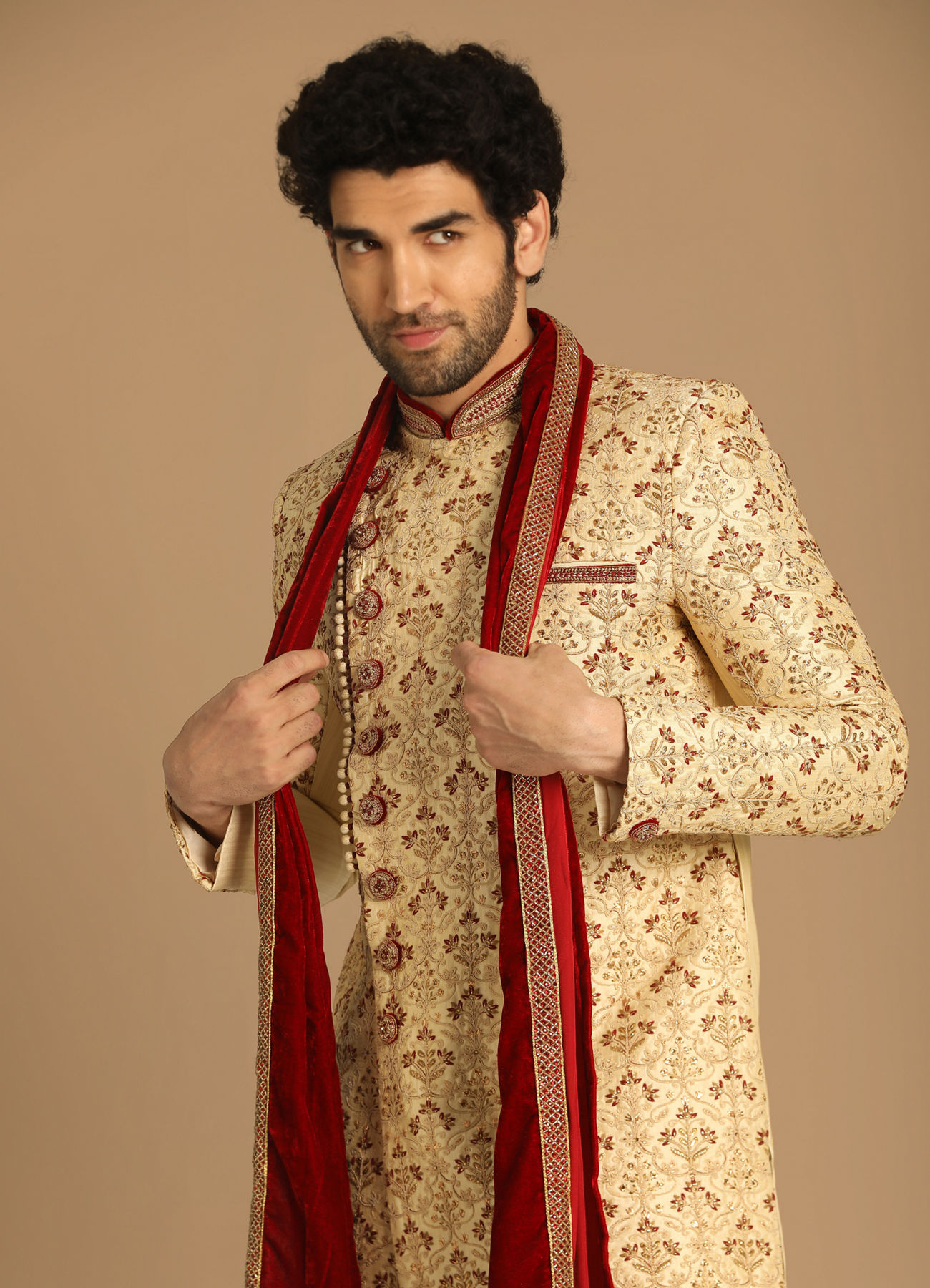 Manyavar Men Suave Biscuit Shade Sherwani