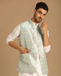 Manyavar Men Fashionable Blue Jacket