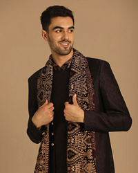 Manyavar Men Wine Indo Western Set With Dupatta