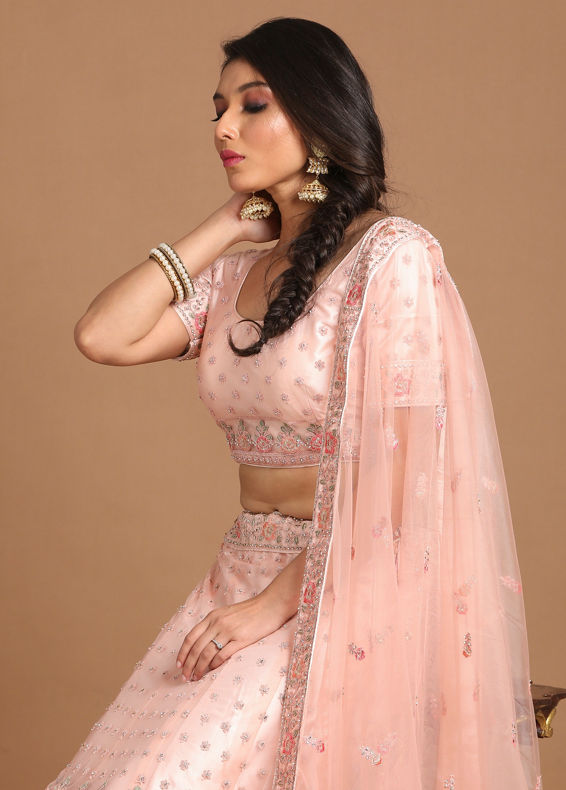 Mohey Women Light Pink Embellished Lehenga