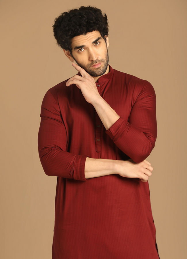 Manyavar Men Dapper Maroon Kurta Set