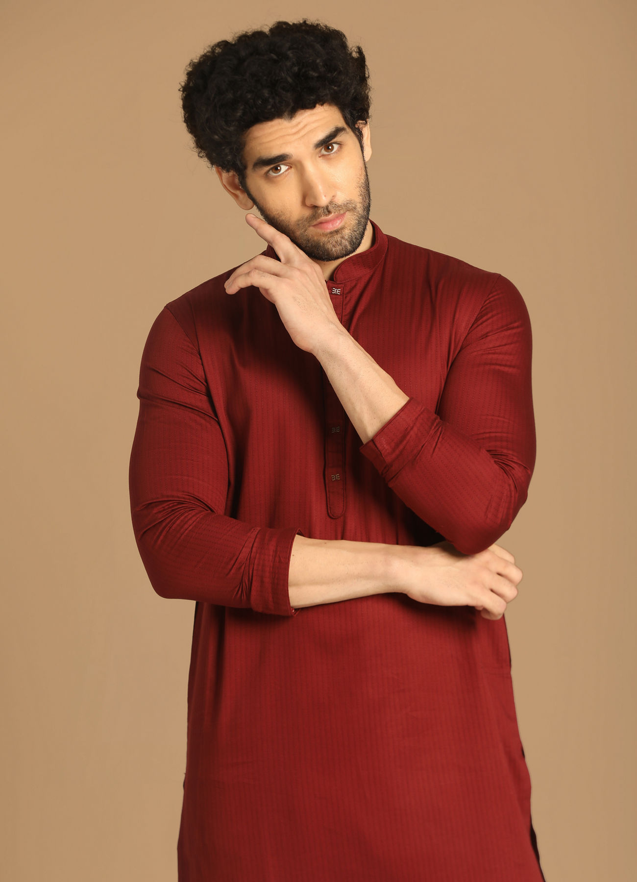 Manyavar Men Dapper Maroon Kurta Set