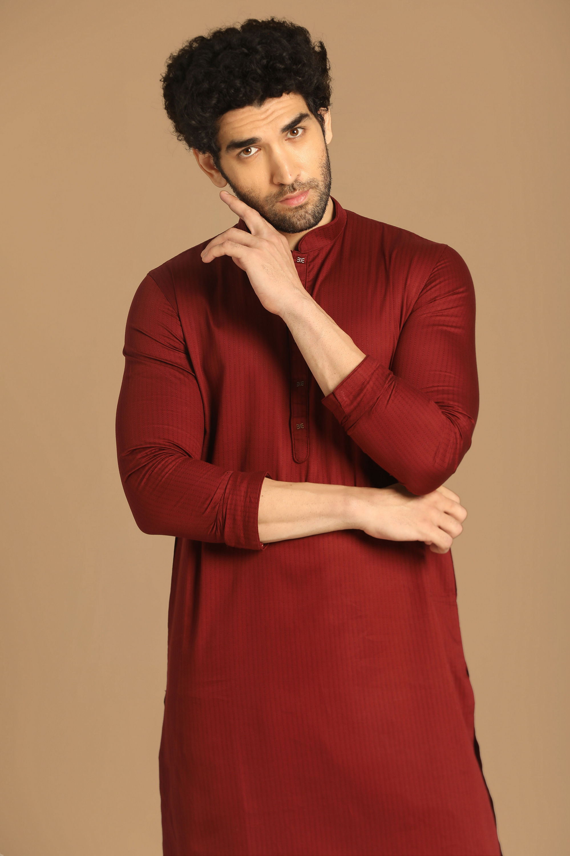 Manyavar Men Dapper Maroon Kurta Set