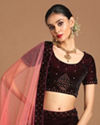 alt message - Mohey Women Luxurious Wine Red Velvet Lehenga image number 1