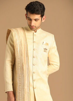 Manyavar Men Timeless Beige Sherwani image number 0