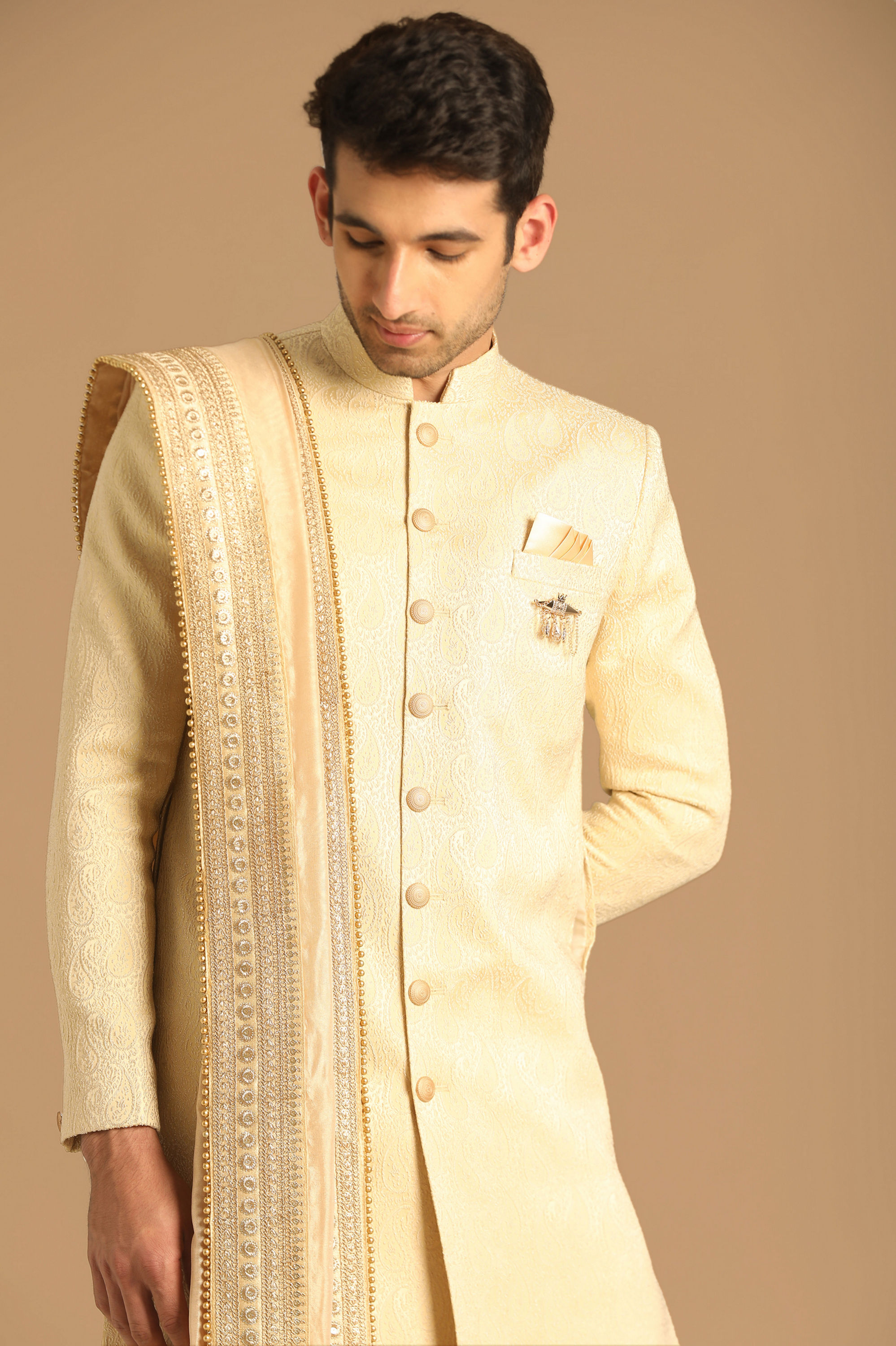 Manyavar Men Timeless Beige Sherwani