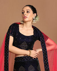Mohey Women Luxurious Indigo Blue Velvet Lehenga