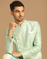 Manyavar Men Pristine Blue Indo Western