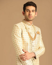 Manyavar Men Floral Work Cream Sherwani