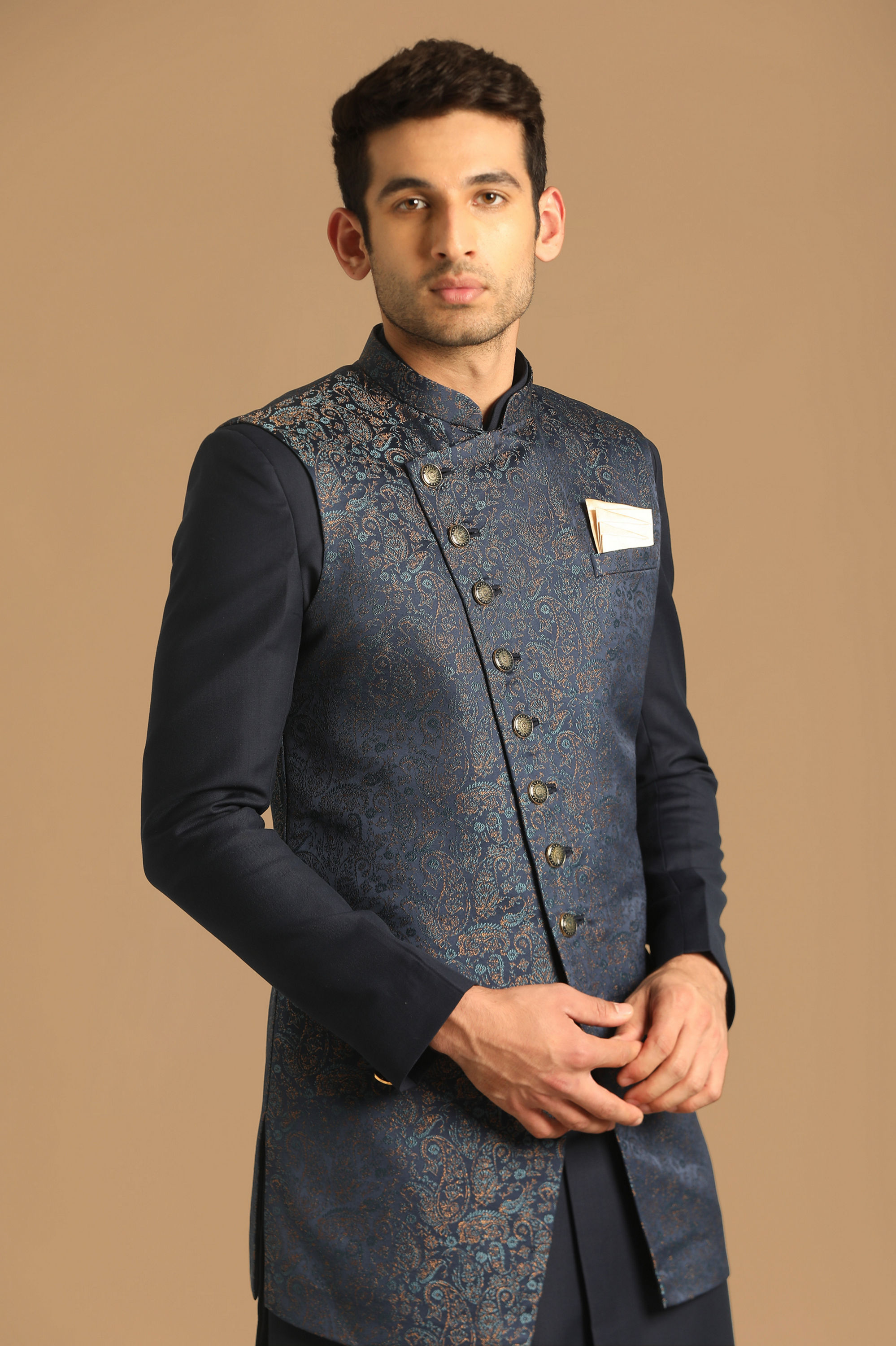 Manyavar Men Feroze Blue Indo Western Set