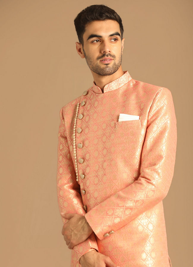 alt message - Manyavar Men Pristine Gajaree Indo Western image number 0