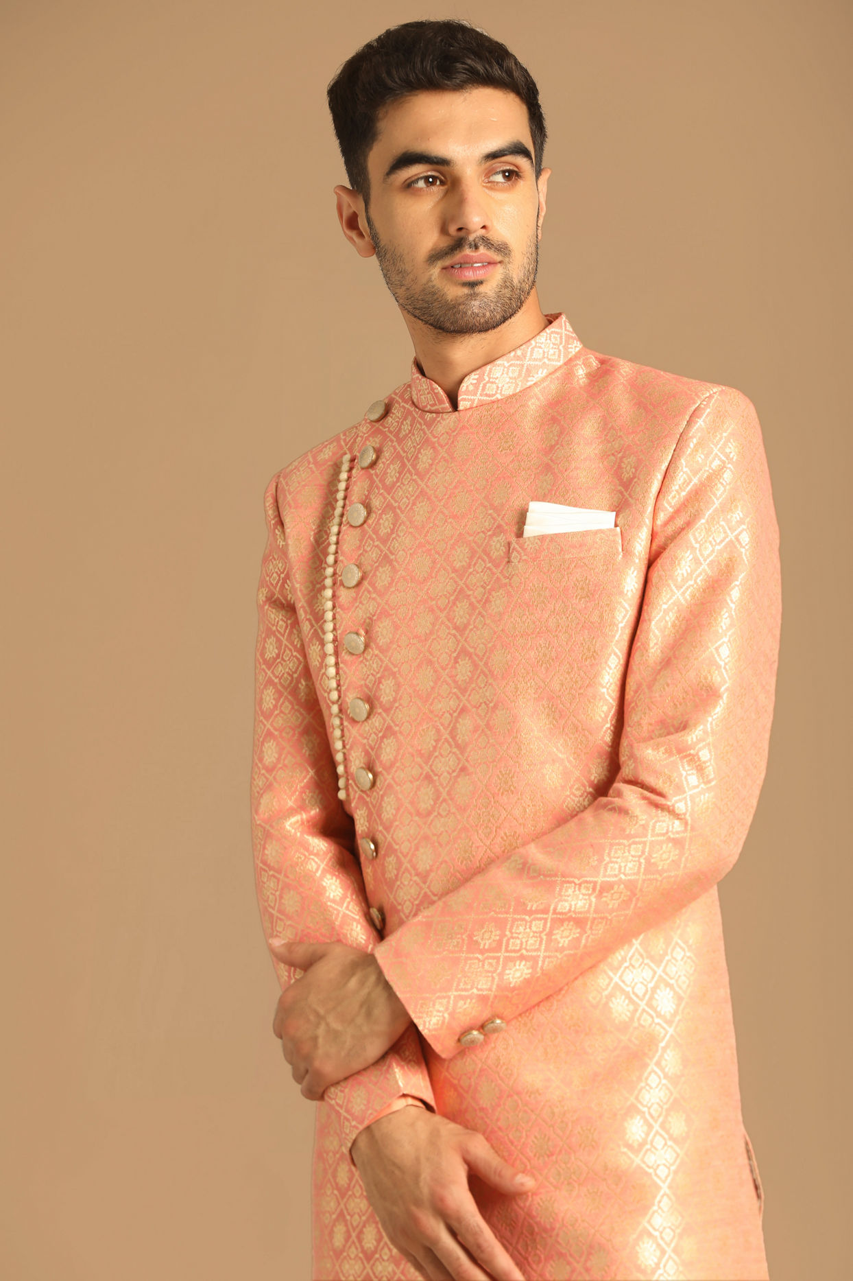 alt message - Manyavar Men Pristine Gajaree Indo Western image number 0