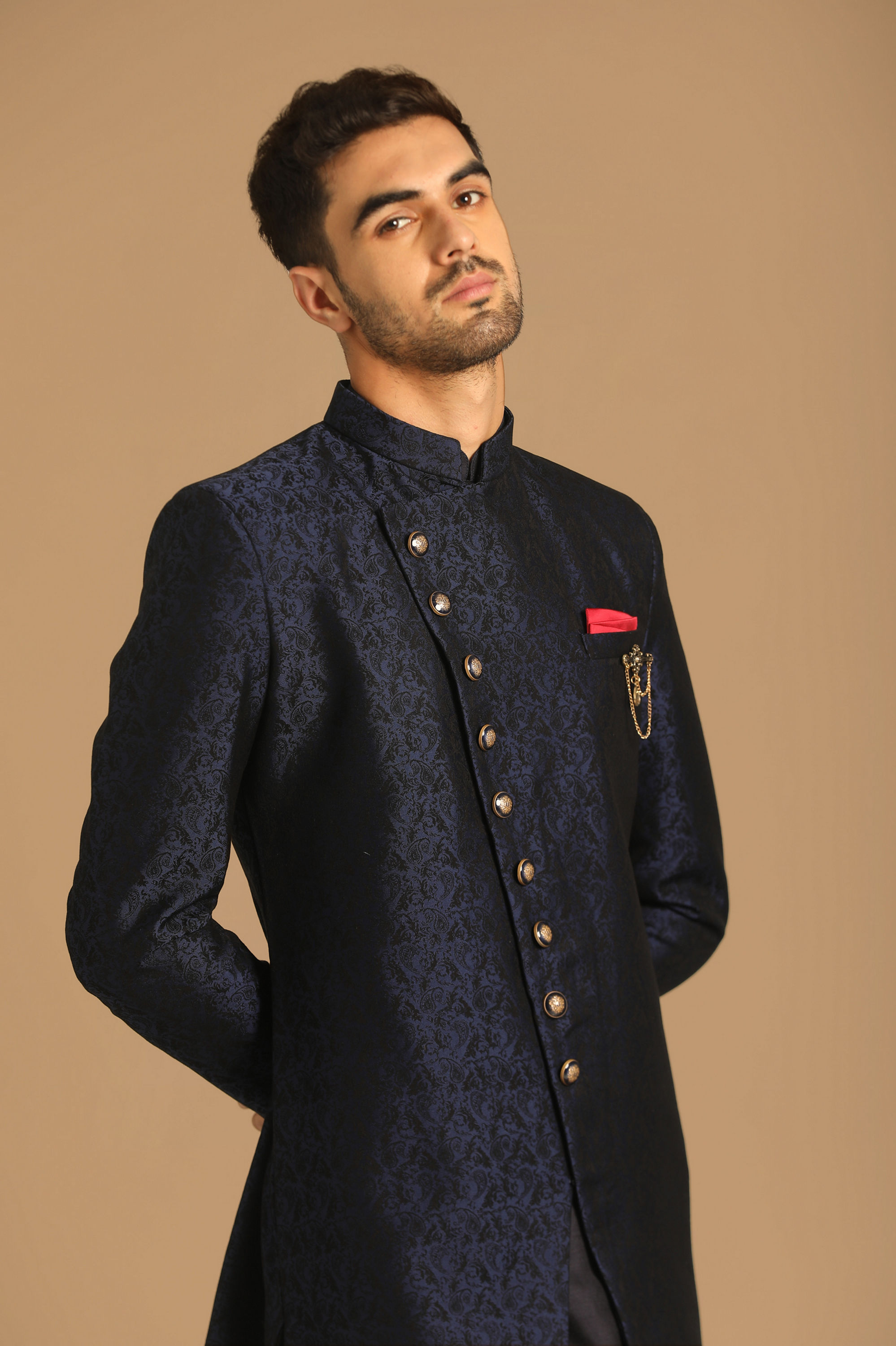 Manyavar Men Sophisticated Feroze Blue Indo Western