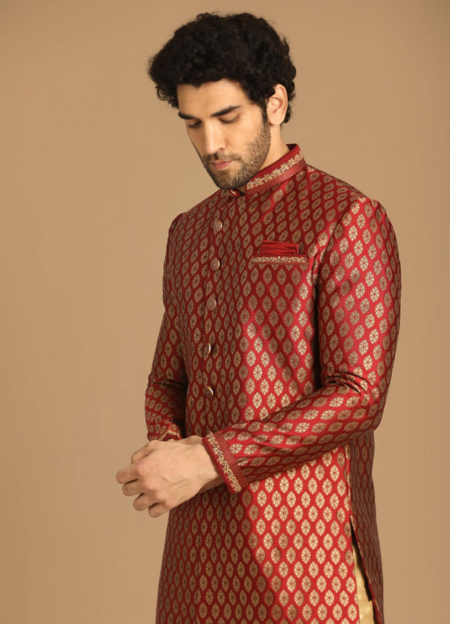 alt message - Manyavar Men Modish Maroon Indo Western image number 0