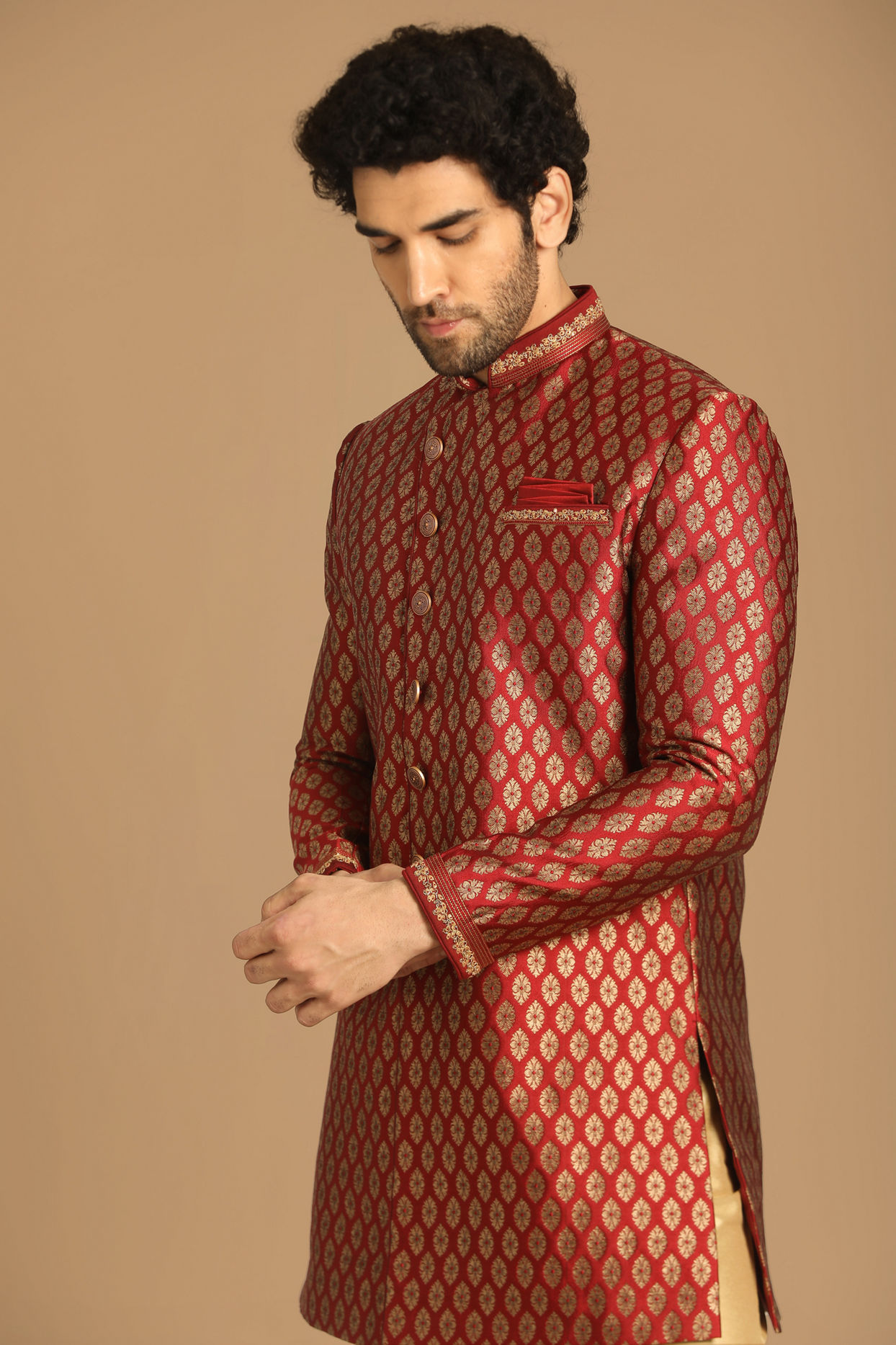 alt message - Manyavar Men Modish Maroon Indo Western image number 0