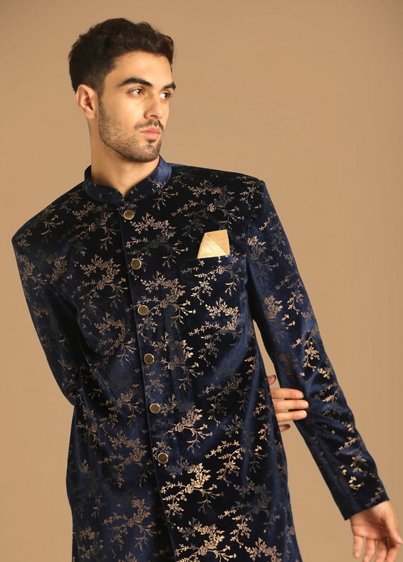 Manyavar Men Modish Blue Indo Western