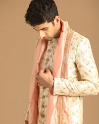 Manyavar Men Charismatic Fawn And Pink Sherwani