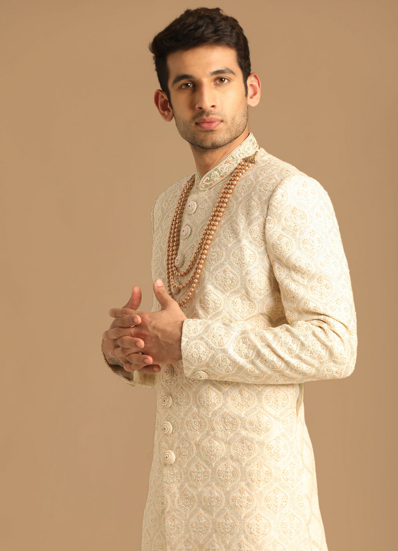 Manyavar Men Princely Cream And Gajaree Sherwani