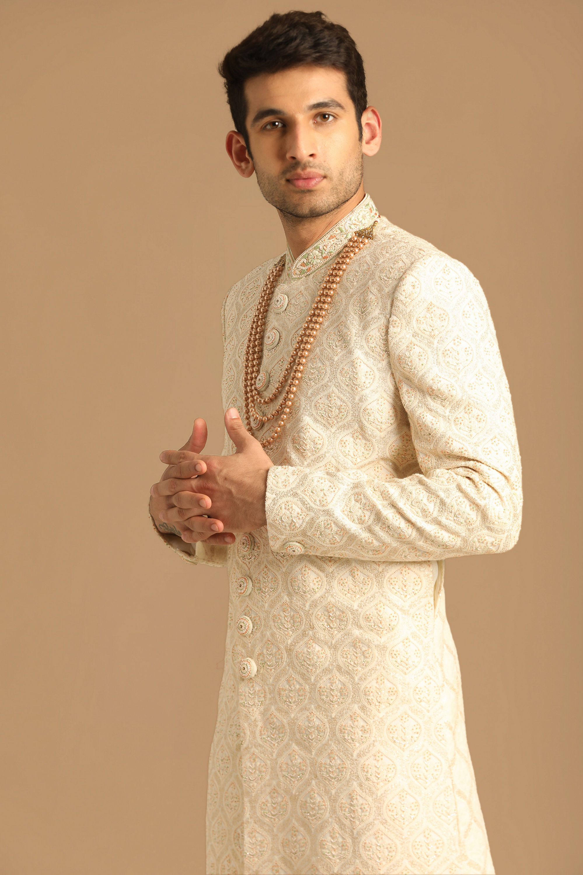 Manyavar Men Princely Cream And Gajaree Sherwani