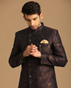 Manyavar Men Suave Blue Indo Western Set