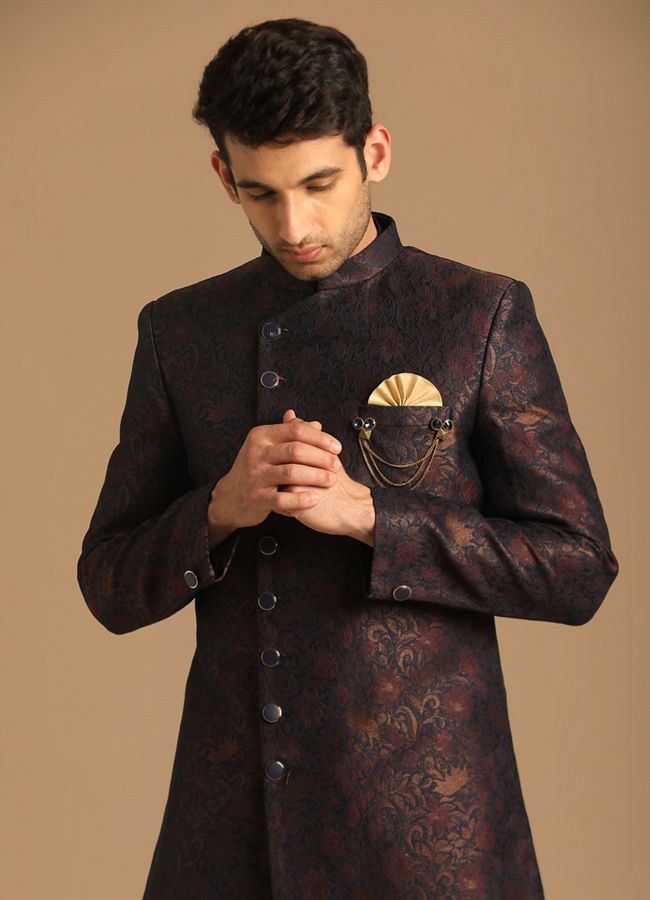 Manyavar Men Suave Blue Indo Western Set
