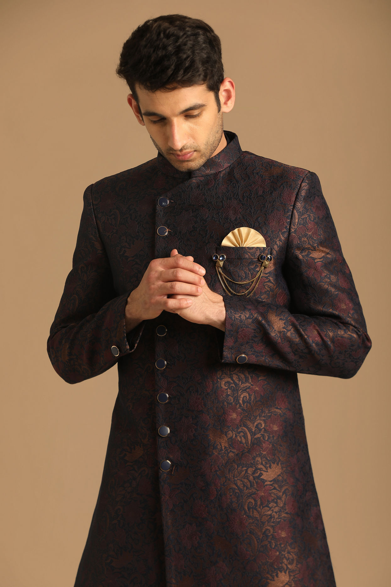 Manyavar Men Suave Blue Indo Western Set