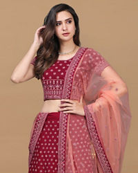 Mohey Women Attractive Wine Color Lehenga